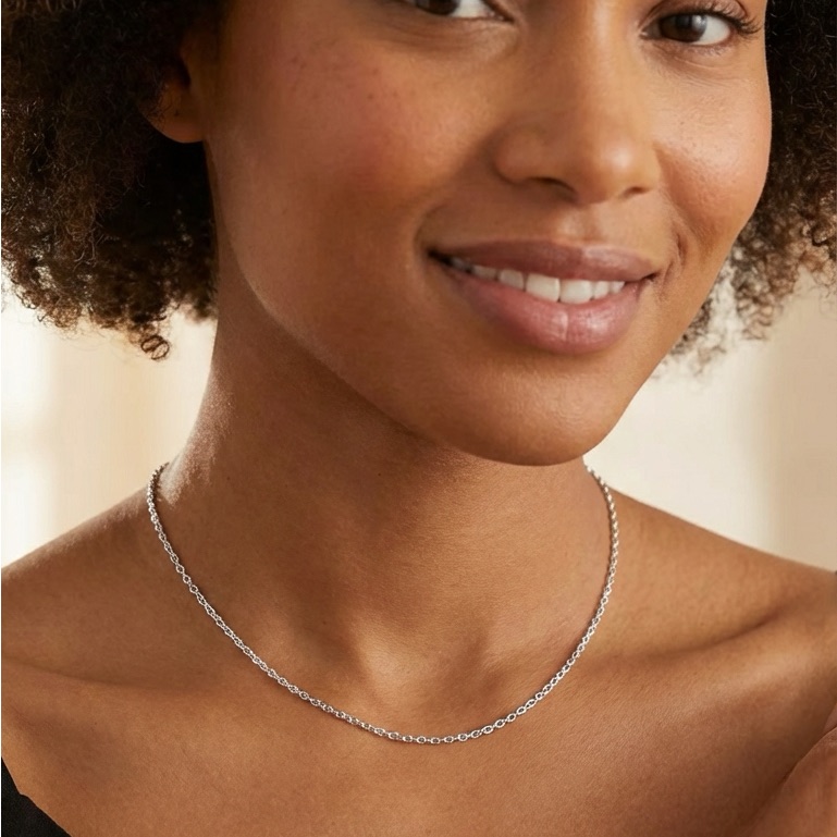 Stainless Steel Crimped Oval Chain Necklace